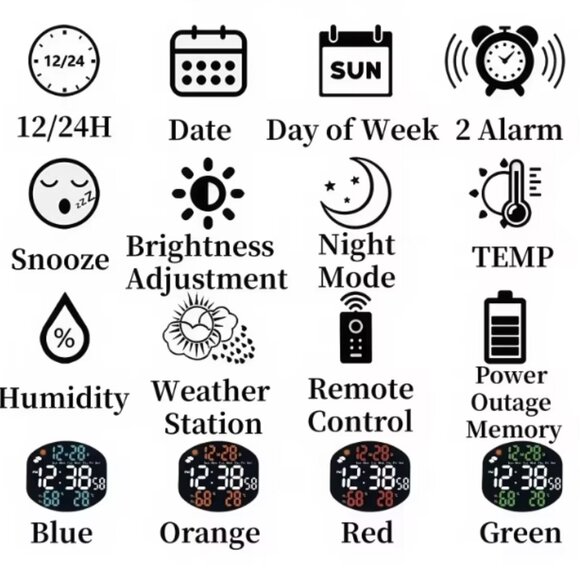 Large Digital Wall Clock Weather Station Forecast TEMP Humidity Date Week Night - Picture 4 of 9